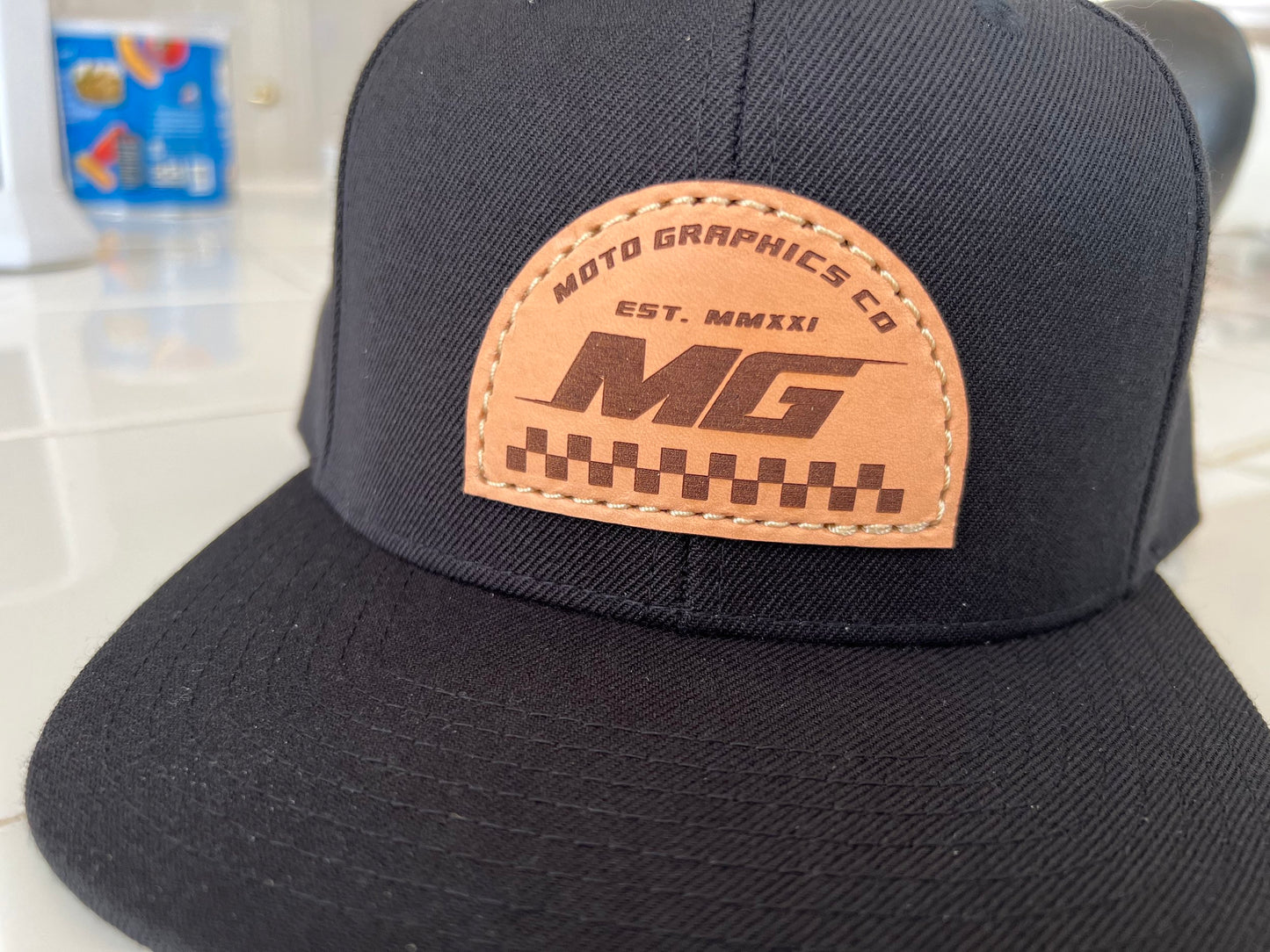 MotoGraphicsCo Leather Patch Hat